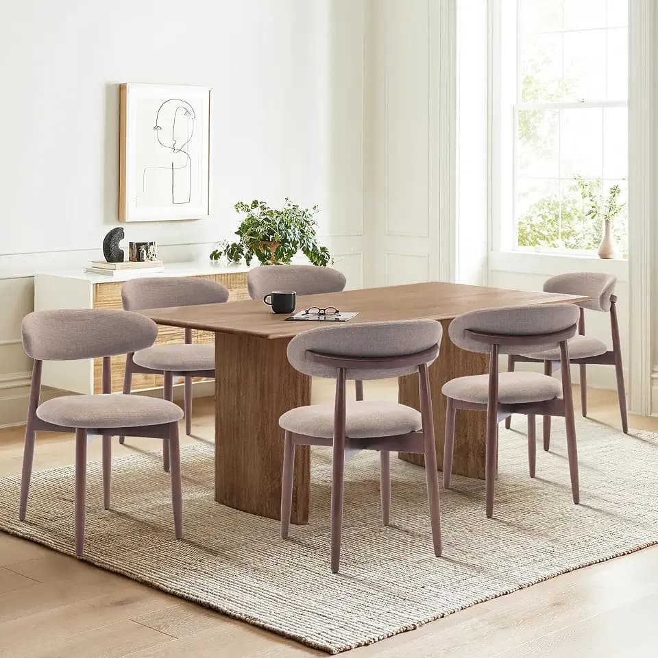 COLAMY Wooden Dining Chairs Set of 6, Upholstered Kitchen Side Chair, Camel