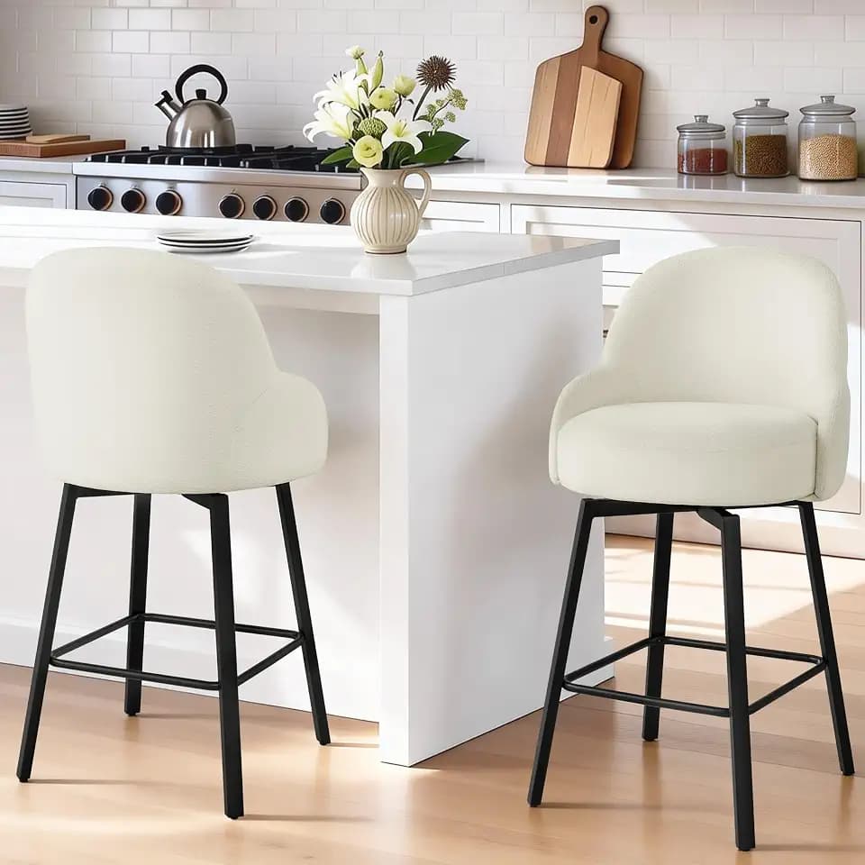 Counter Height Bar Stools Set of 2 with Back, 26''H Upholstered Swivel Barstools with Metal Leg, Modern Counter Stools for Kitchen Island,Beige