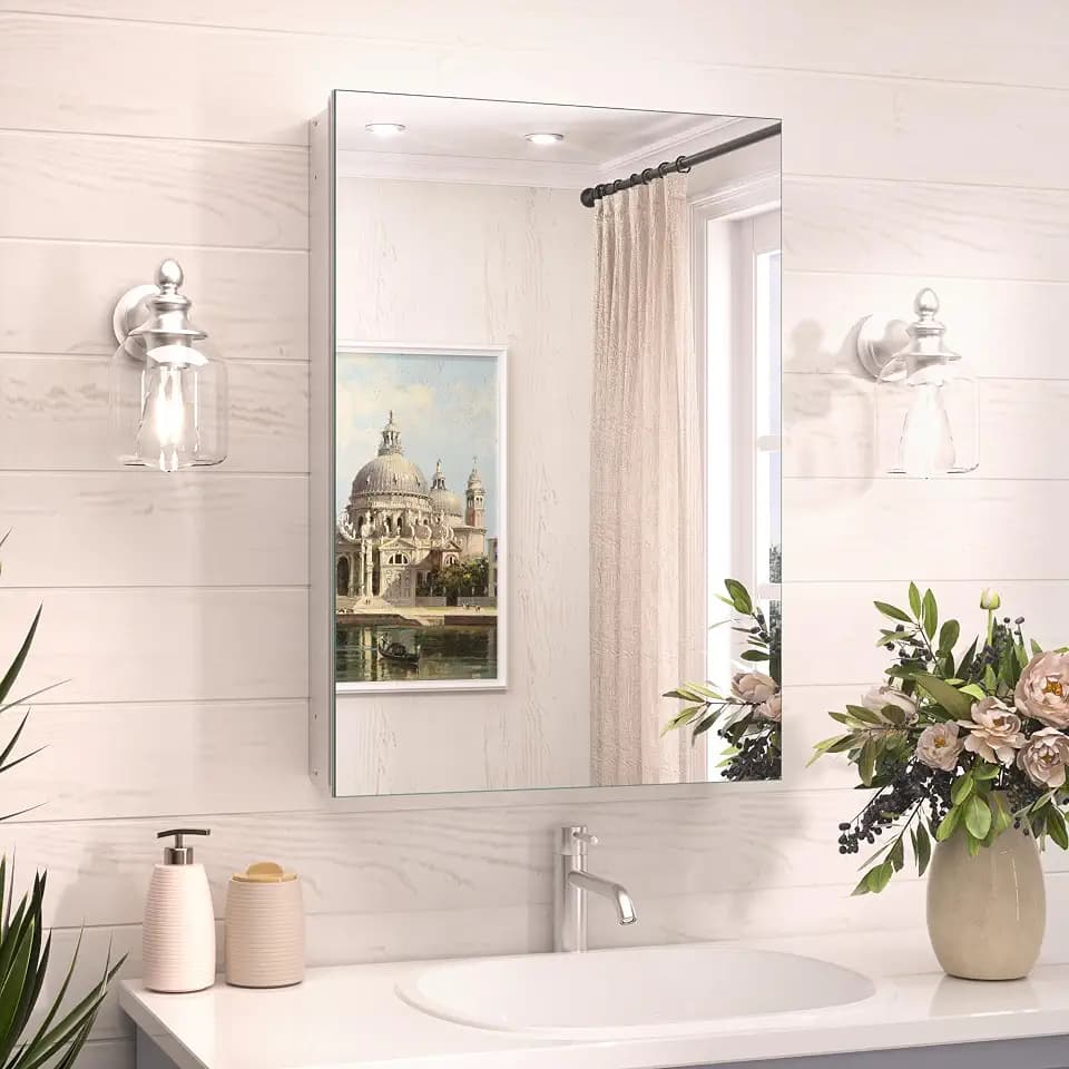 TokeShimi 16x24 Bathroom Medicine Cabinet with Mirror, Aluminum Silver Recessed or Surface Mount with Adjustable Storage Metal
