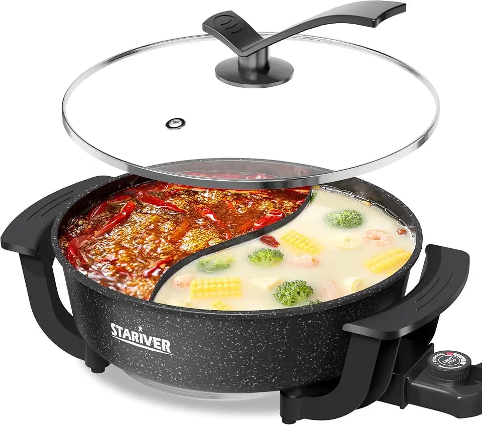 Stariver 6L Electric Hot Pot with Divider, 5-Temp Control Shabu Shabu Pot