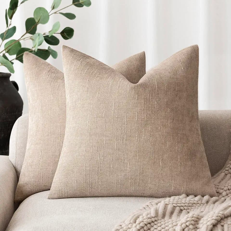Foindtower Solid Textured Chenille Throw Pillow Covers 18x18,Cream Camel