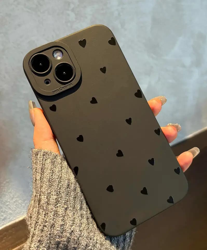 for iPhone 14 Case 6.1 Inch 2022, Aesthetic Love Hearts Print Phone Case for Women Girls Men, Slim Silicone Protective Phone Cover for iPhone 14, Black Love Hearts