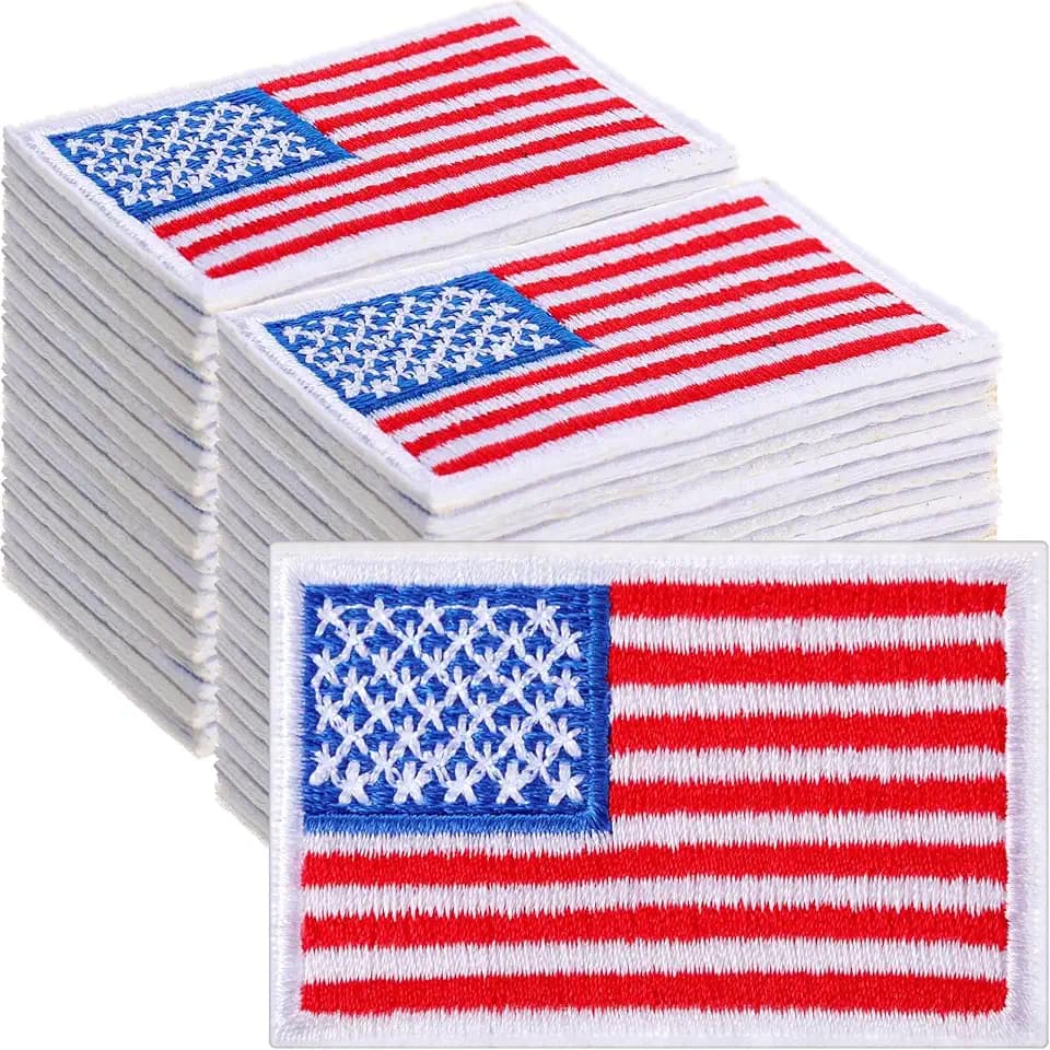 Willbond 36 Pieces American Flag Patch Embroidered Iron On, White Rim