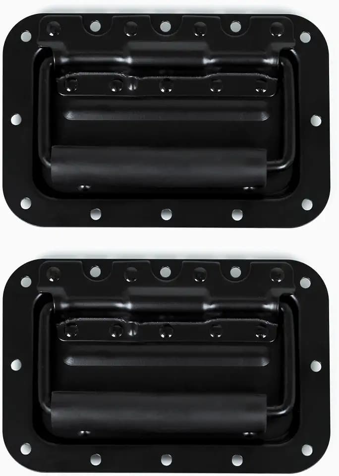 TCH Hardware Medium Spring Loaded Black & Steel Recessed Handle with Padded Grip (Spring Loaded Recessed Handle, Black, 2 Pack)