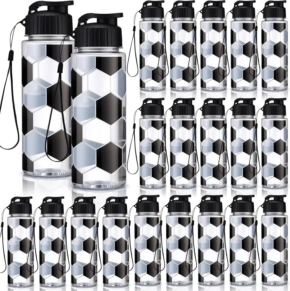 Mifoci 20 Pcs Sports Water Bottle Bulk, Soccer, Black and Clear