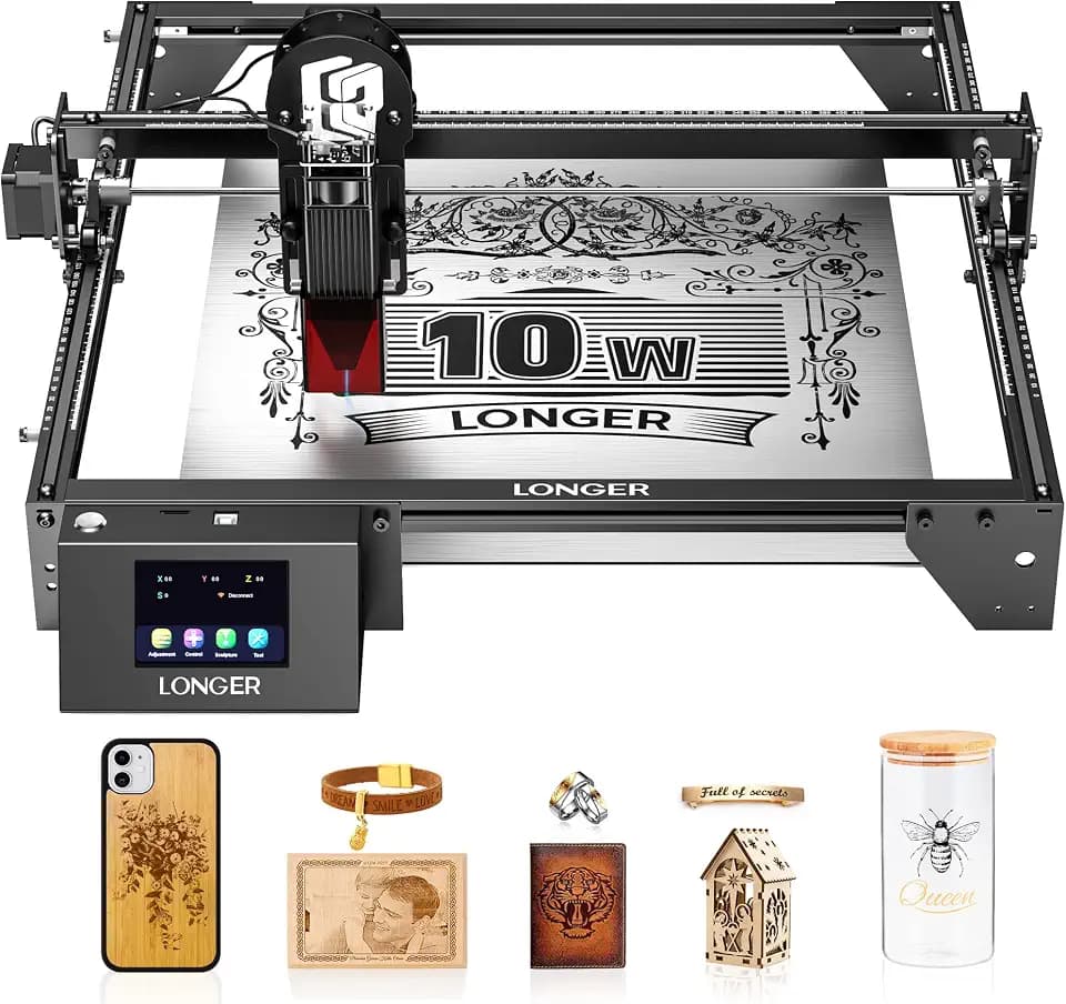 LONGER Laser Engraver Ray5 10W, 60W DIY Cutter and Engraving Machine with 3.5" Touch Screen,0.06mm Laser Spot 10000mm/min, Offline Usage CNC Engravers for Wood Metal Acrylic Glass