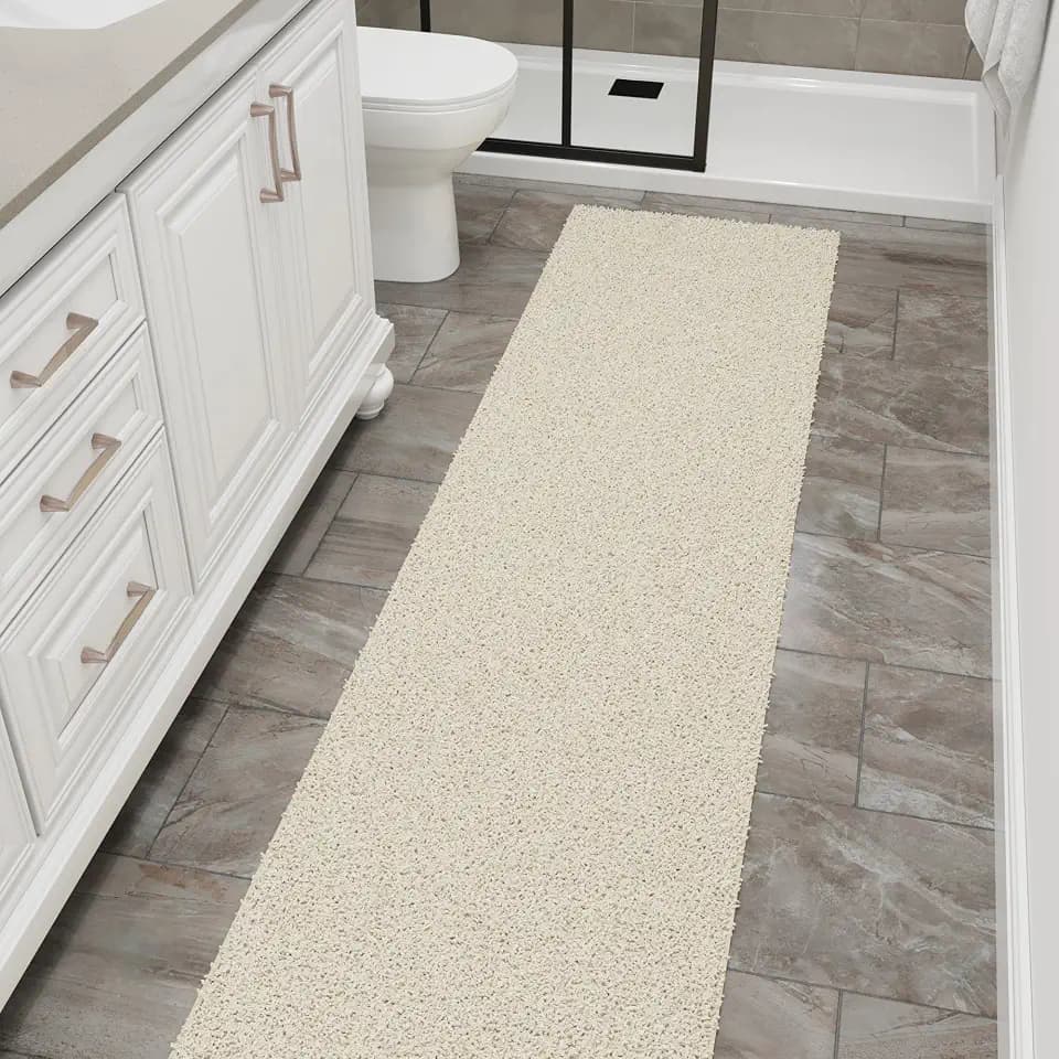 Ottomanson Shag Hallway Runner Rug 2' x 10', Fluffy Runner with Non-Slip Rubber Backing, Soft Non-Shedding Rug for Entryway, Kitchen, Corridor, Laundry, Cream