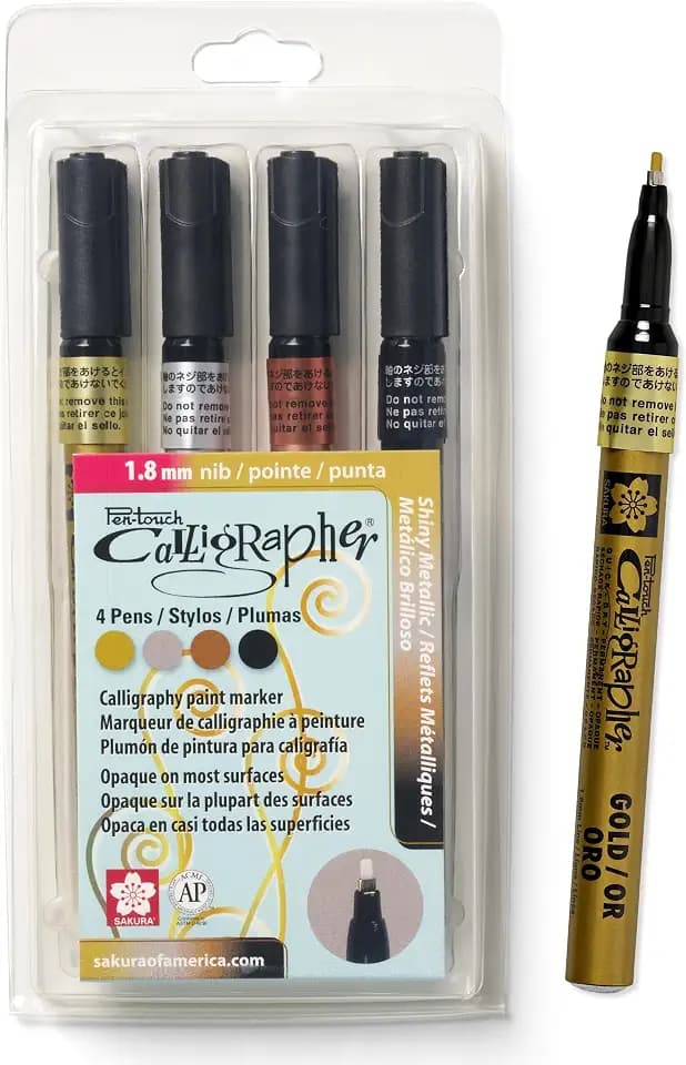 SAKURA Pen-Touch Calligrapher Paint Markers, Metallic, Fine Tip, 4 Pack