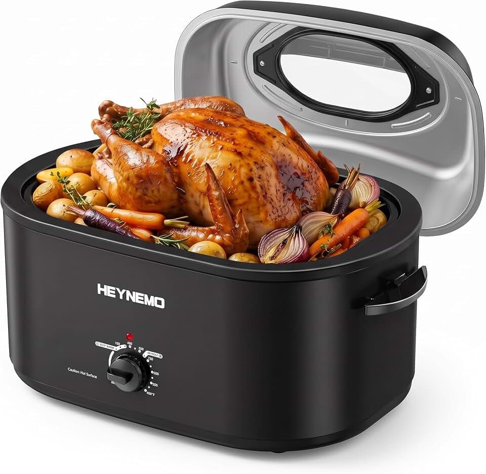 HEYNEMO Roaster Oven 28 Quart, Electric Roaster with Self-Basting Lid