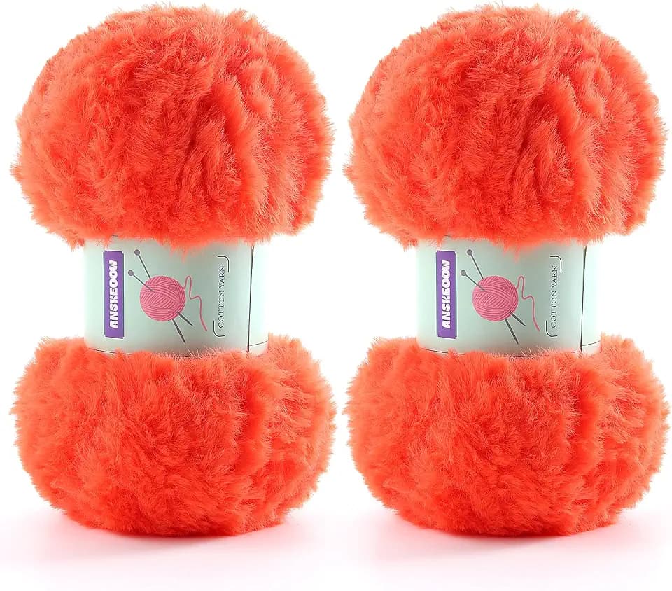 Faux Fur Fluffy Yarn for Crochet, Orange Fuzzy Plush Yarn for Crocheting