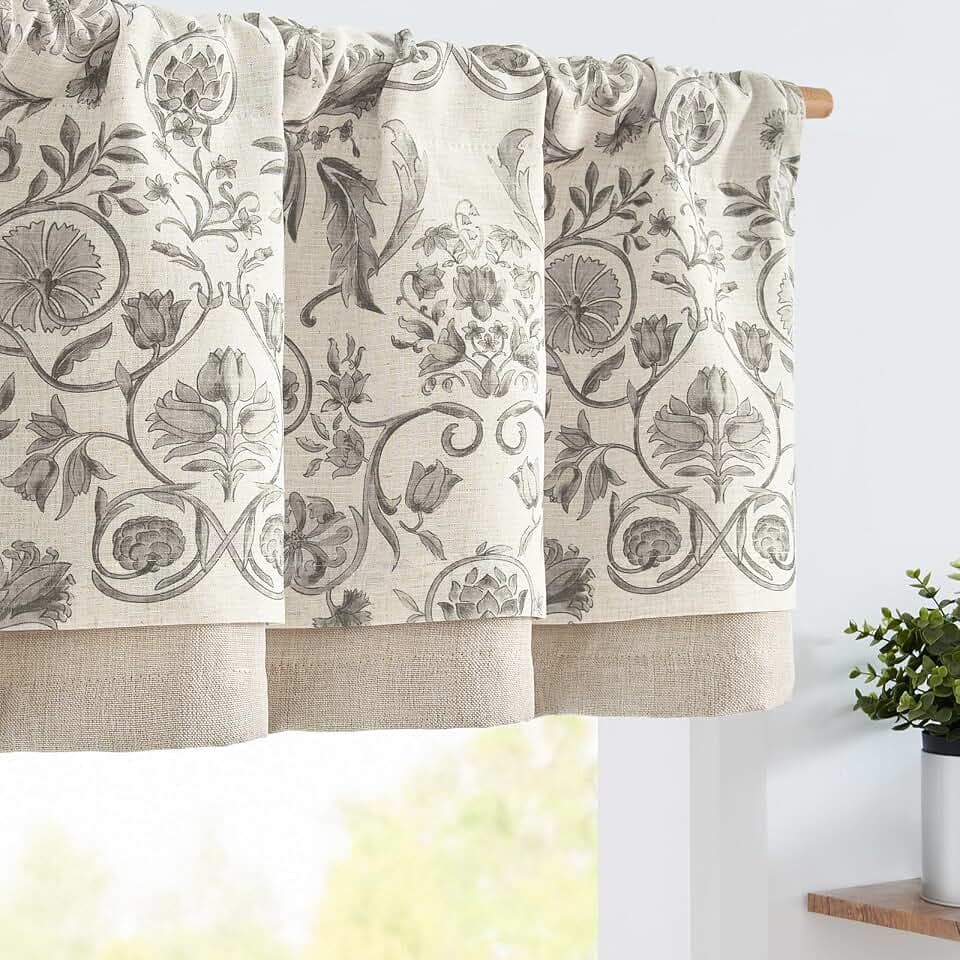 jinchan Linen Valance Kitchen Curtain 1 Panel 16 Inch Farmhouse Grey