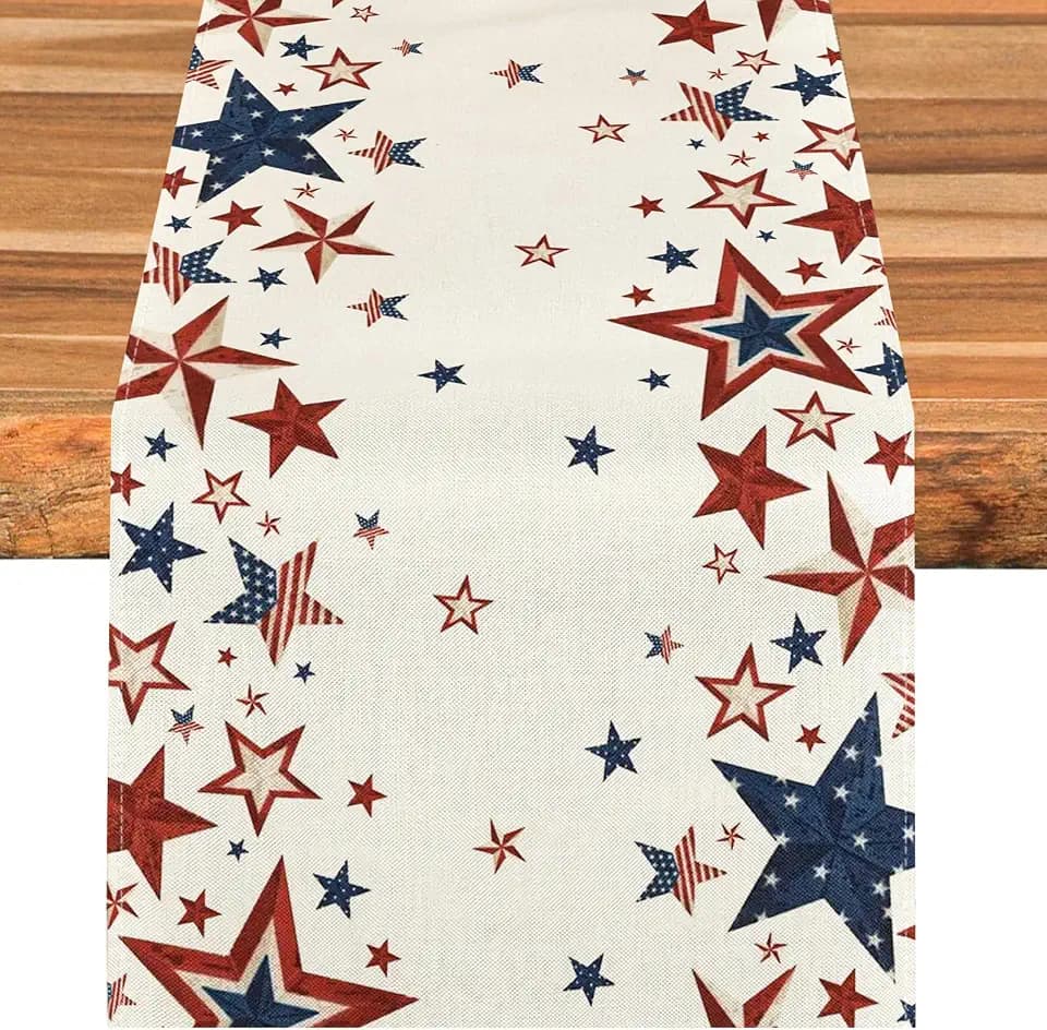 Bloss 4th of July Table Runner Stars Patriotic Runners Red White and Blue Table Runner for Independence Day Memorial Day, Fourth of July Decorations,13 x 72 Inch