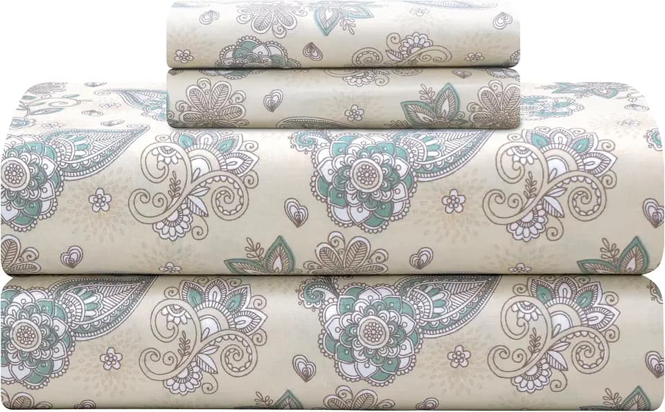 Feather & Stitch 100% Cotton Percale 300 Thread Count Full 4 Pc Sheet Set
