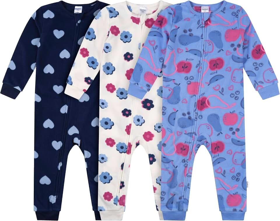 Gerber Baby & Toddler Girls Loose Fit Fleece Footless Pajamas 3-Pack