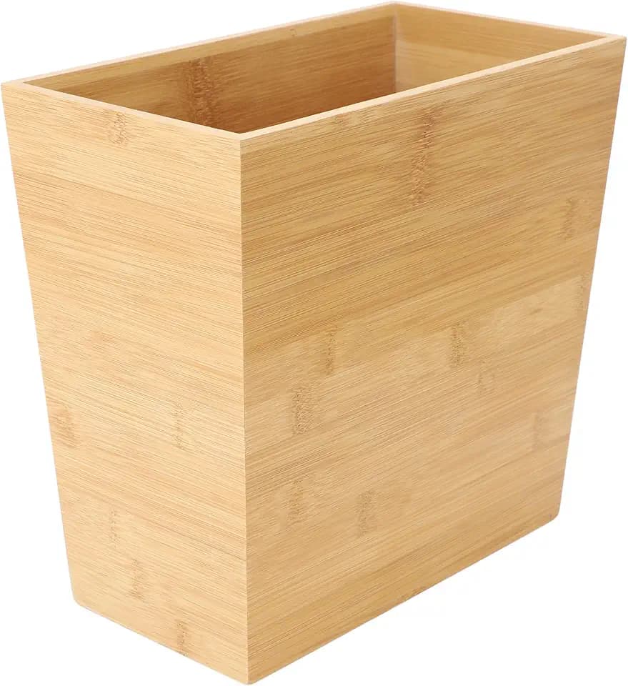 Elama 10.5 x 5.75 Inch Rectangle Bamboo Waste Basket, Bathroom Trash, Personal Trash Bin, Small Waste Bin