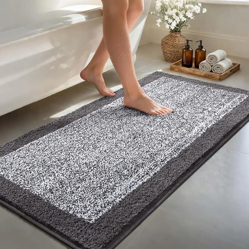60x24 Long Bathroom Rugs Non Slip Washable, Soft Absorbent Bath Mat Grey