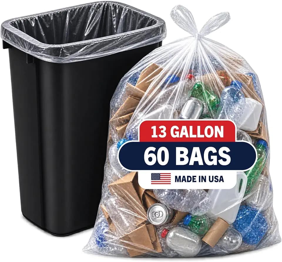 Ultrasac 13 Gallon Clear Drawstring Trash Bags - 60 Pack