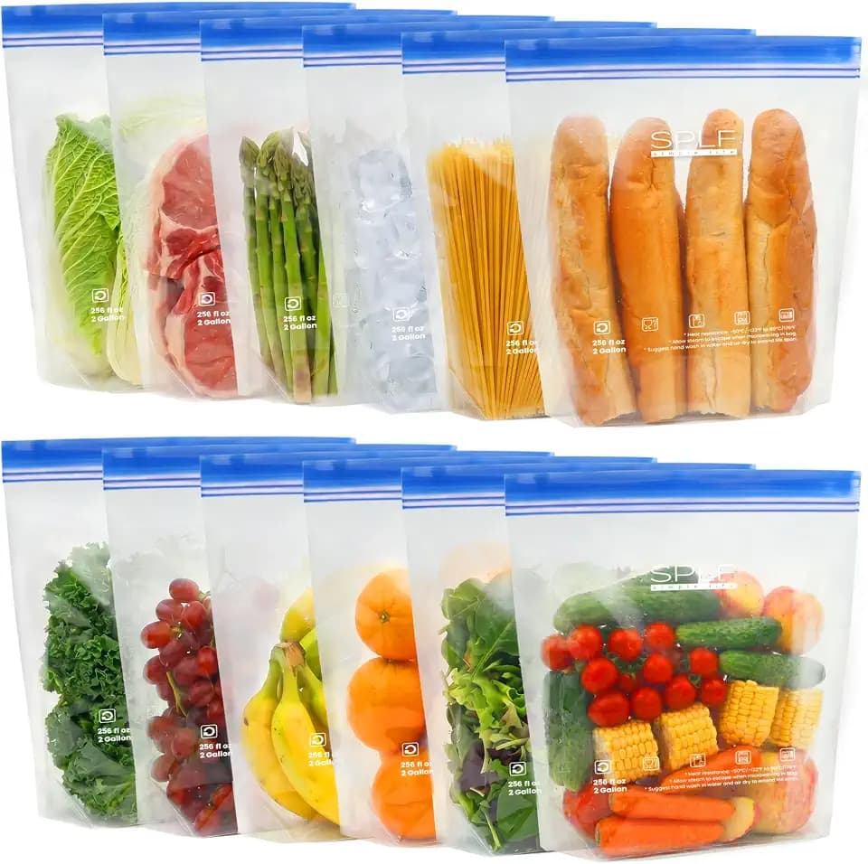 SPLF 12 Pack Reusable 2 Gallon Freezer Bags Dishwasher Safe