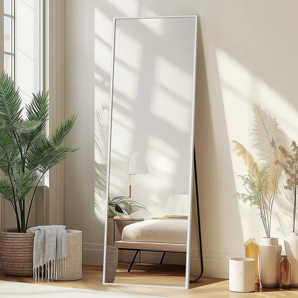 Delma Full Length Mirror with Stand, 56x15 Silver Floor Mirror