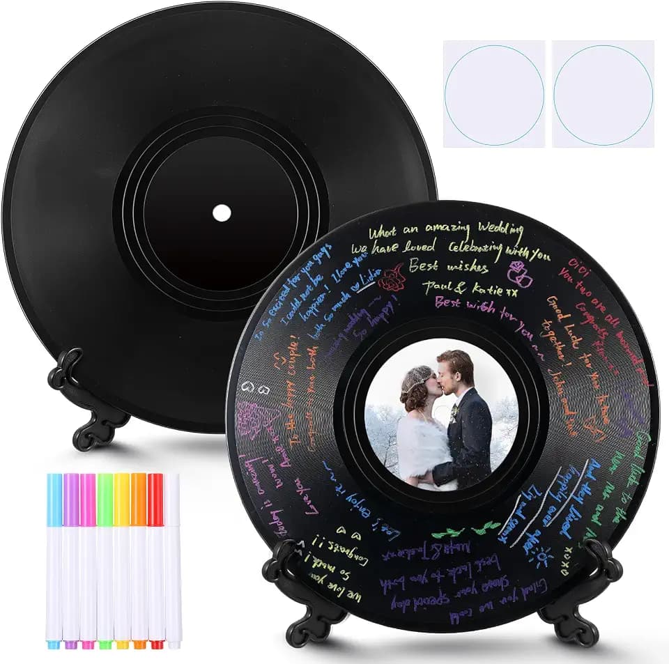 Relaxweex 2 Sets Vinyl Wedding Record Guest Book Alternative 12Inch, Black