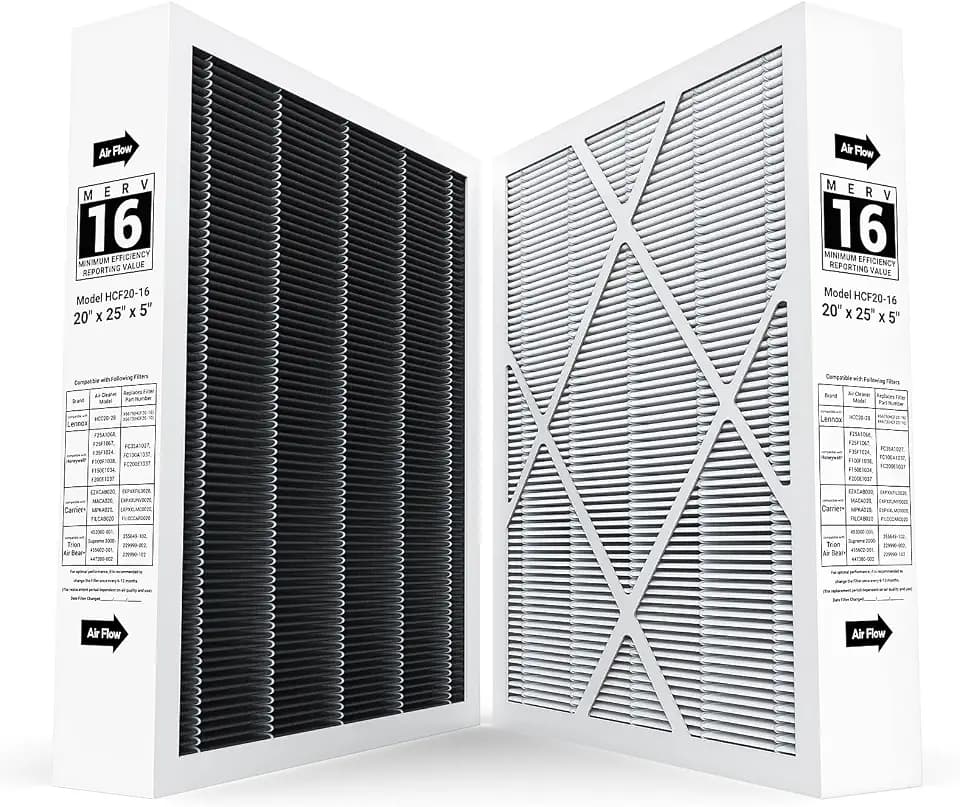 2 Pack 6675 20x25x5 MERV 16 Air Filter Compatible with 20x25x5 Healthy Climate Carbon-Clean 6675 MERV 16 Filter for HVAC System, Replaces Part # HCF20-16, HCF20-10