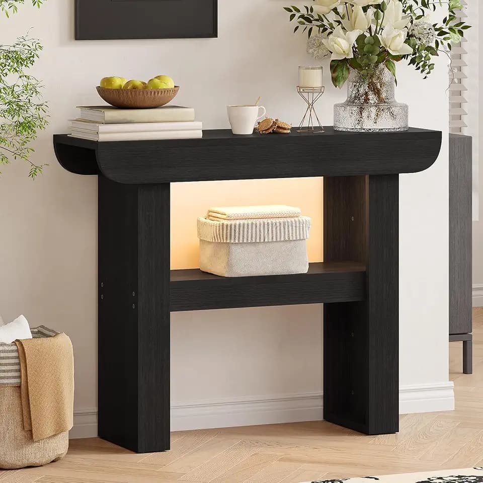 39 Inches Console Table, Entryway Table with Storage Narrow Modern Accent Tables with LED Light Foyer Table for Living Room, Entryway, Hallway