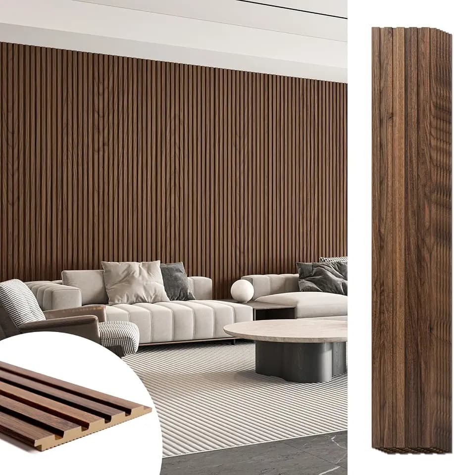 Art3d Wood Slat Wall Panels, Fluted MDF, 6-Pack, 94.6 x 7.4 in,Walnut