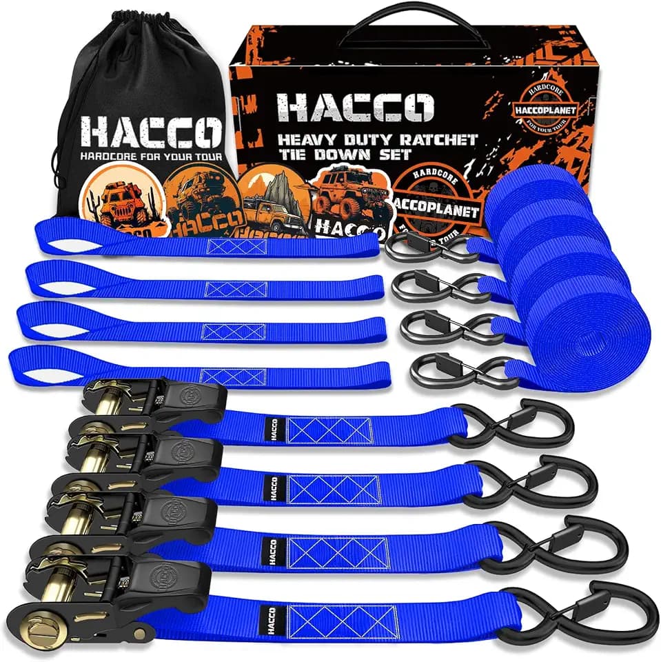 Haccoplanet Ratchet Tie Down Straps, 1 in x 16 ft, 4-Pack for Trucks