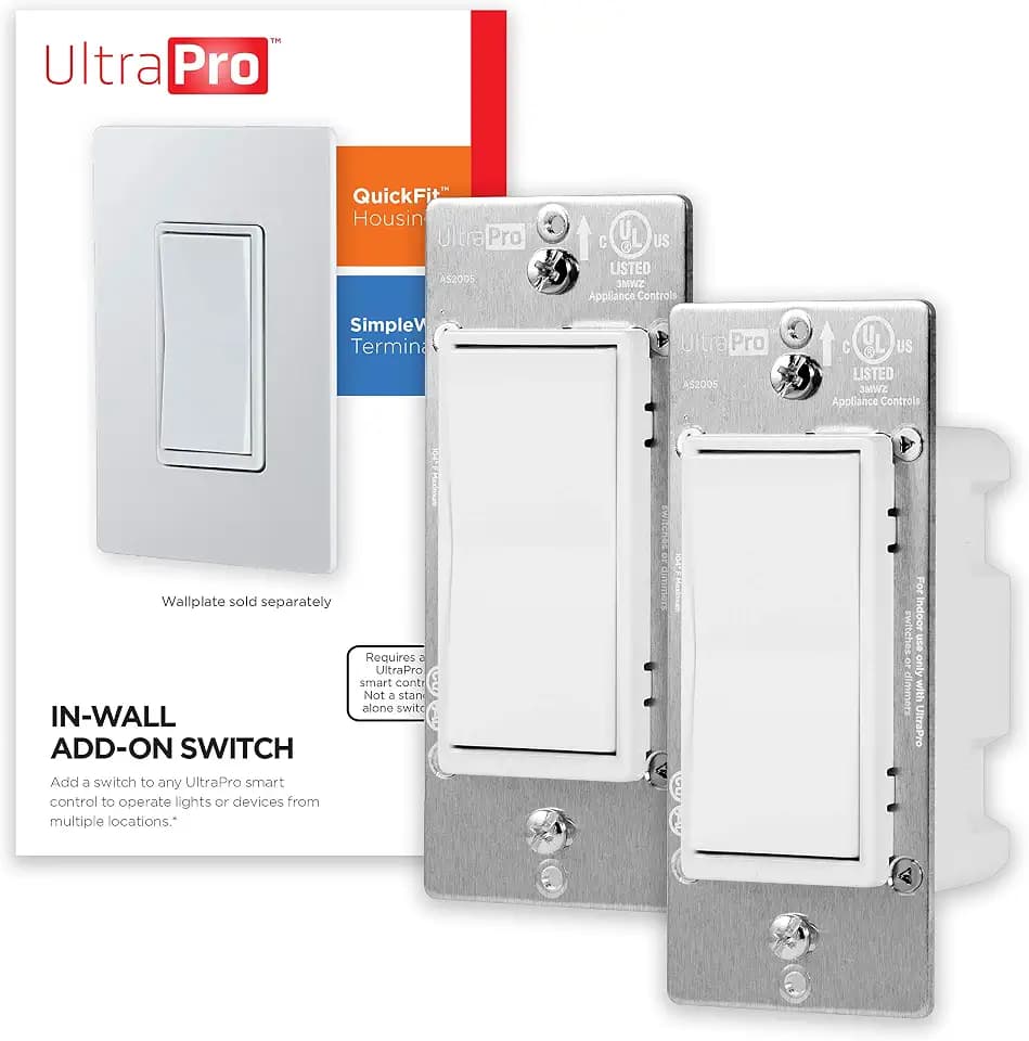UltraPro Add-On Switch QuickFit and SimpleWire, In-Wall White Rocker Paddle Only, Z-Wave ZigBee Wireless Smart Lighting Controls, NOT A STANDALONE Switch, 2 Pack, 54905