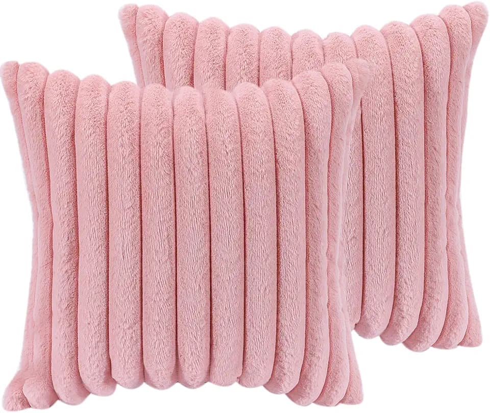 COTEY 18x18 Decorative Faux Fur Throw Pillow Covers Set of 2- Pink