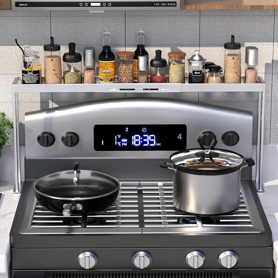 BOIVSHI Oven Shelf, Adjustable 27-33 Inch, Kitchen Spice Rack, Silver