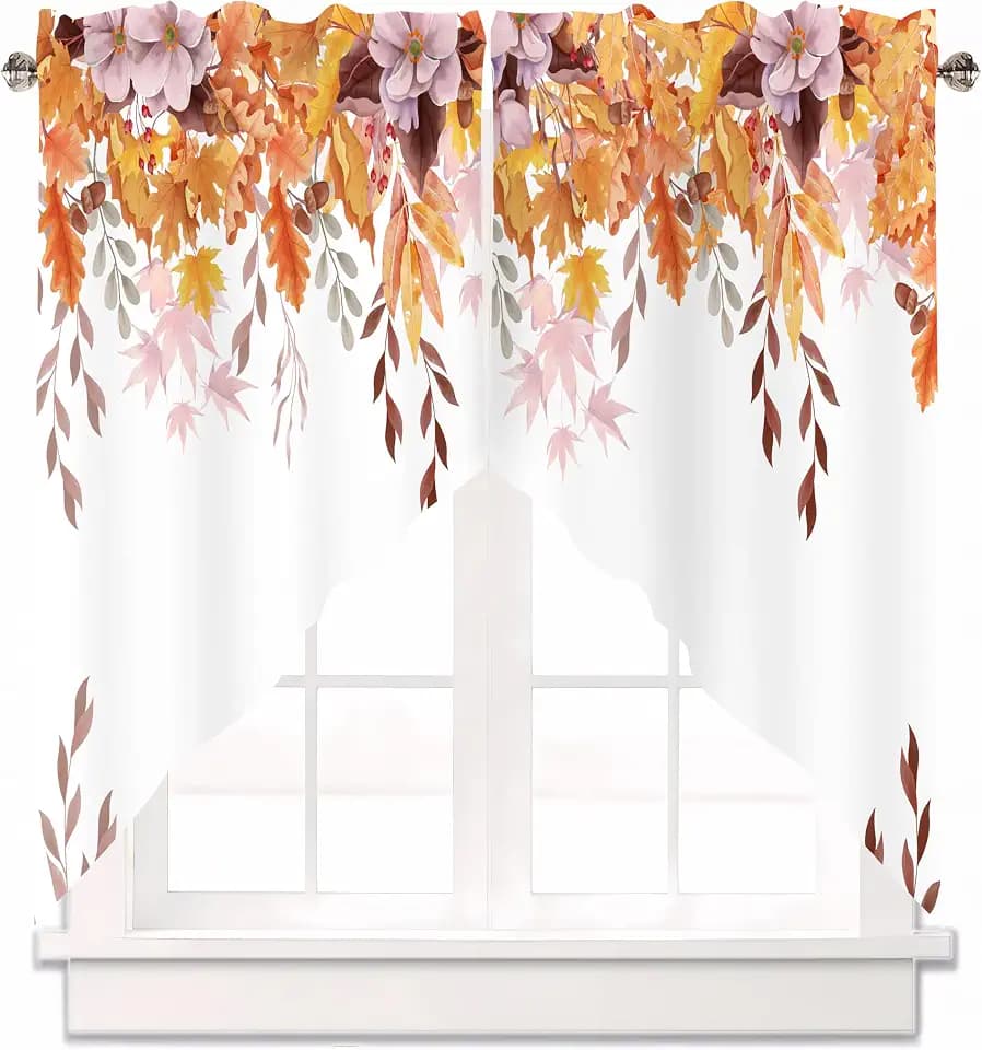 Fall Maple Leaves Yellow Swag Valances for Windows 1 Pair, 28x36 in