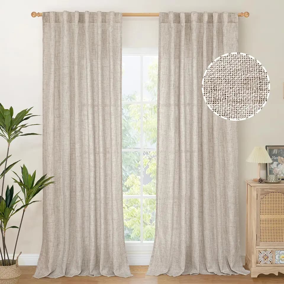 YoungsTex Natural Linen Semi Sheer Curtains 95 Inches Long for Living Room