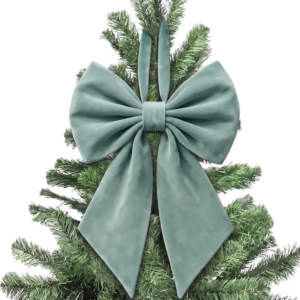 Janinka Sage Green Velvet Christmas Bow for Tree Topper 22" Big, Velvet