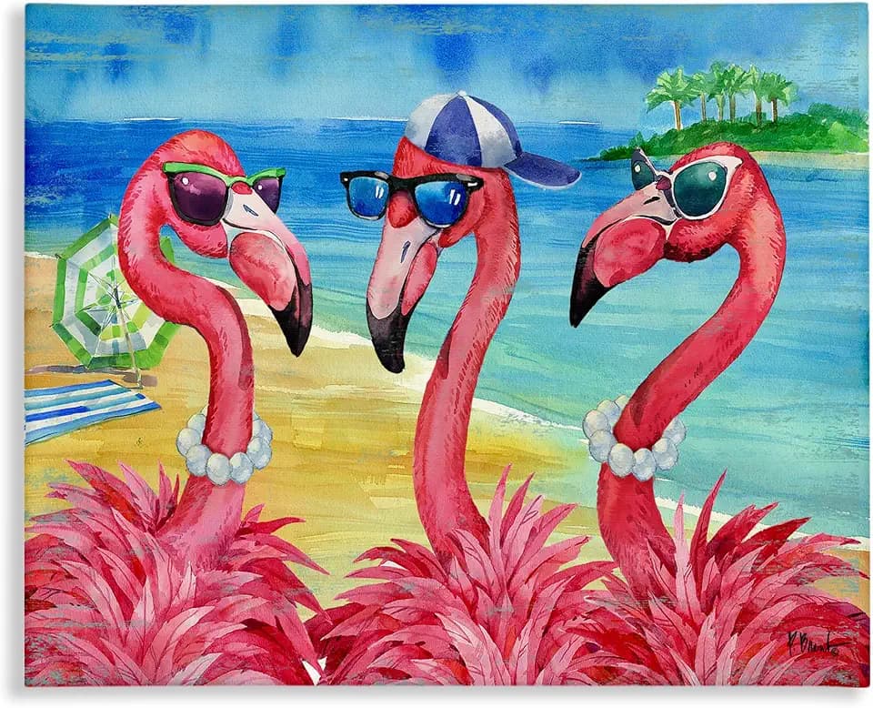 Stupell Industries Flamingo Friends Tropical, 24 x 30 Inch Canvas Wall Art