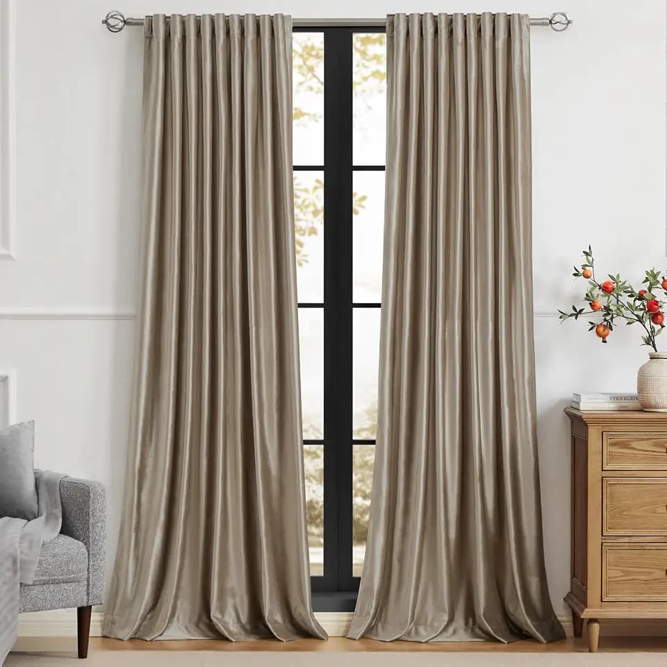 PRIMROSE Taupe Curtains 84 inch for Living Room,2 Panels Polyester Velvet Drapes Blackout Rod Pocket Back Tab Window Treatment Room Darkening Decorative Thick Curtains for Bedroom