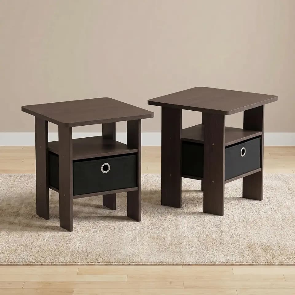 Furinno Andrey 3-Tier Square Side Table Set of 2, Brown