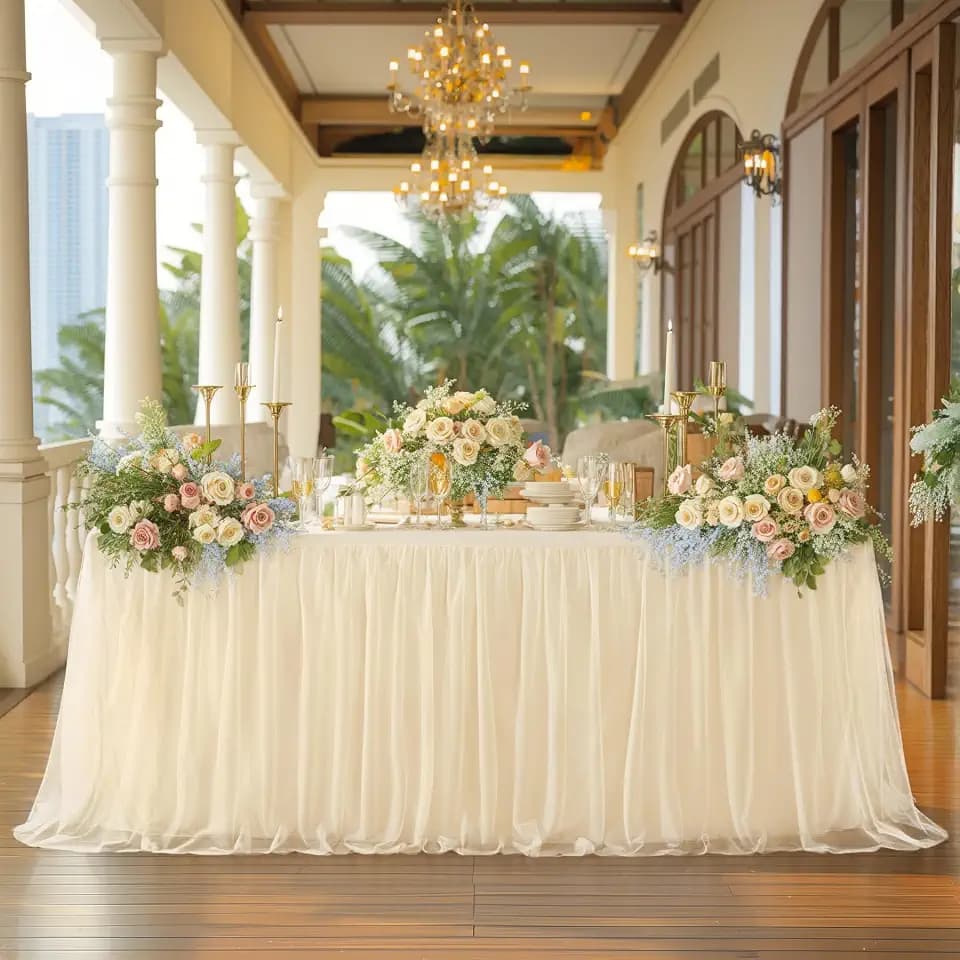 HB HBB MAGIC Champagne Tablecloth Rectangle Table Cover for 6 Foot Tables, Tulle Table Skirt Rectangle 6ft Stretch Tulle Tablecloth Fitted Elastic Banquet Party Wedding Champagne Tables Cloth