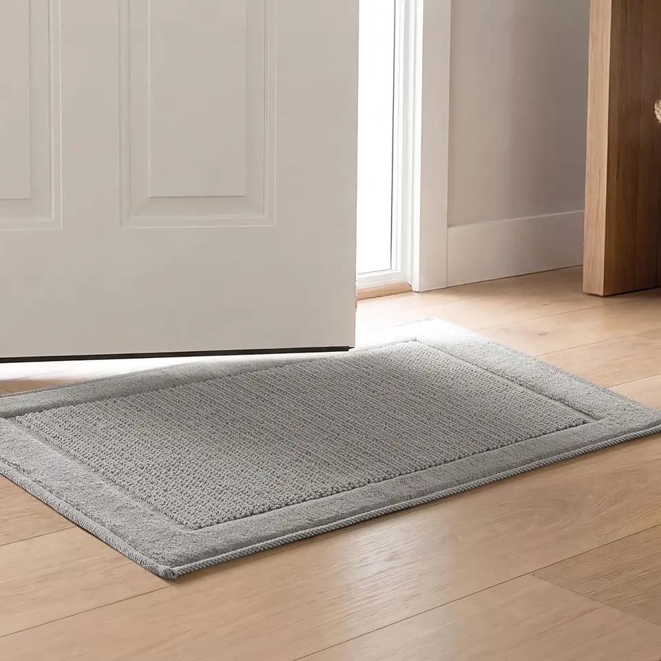 Madison Park Sanctuary 100% Cotton Non-Slip Bath Rug, 17x24 Inch, Grey