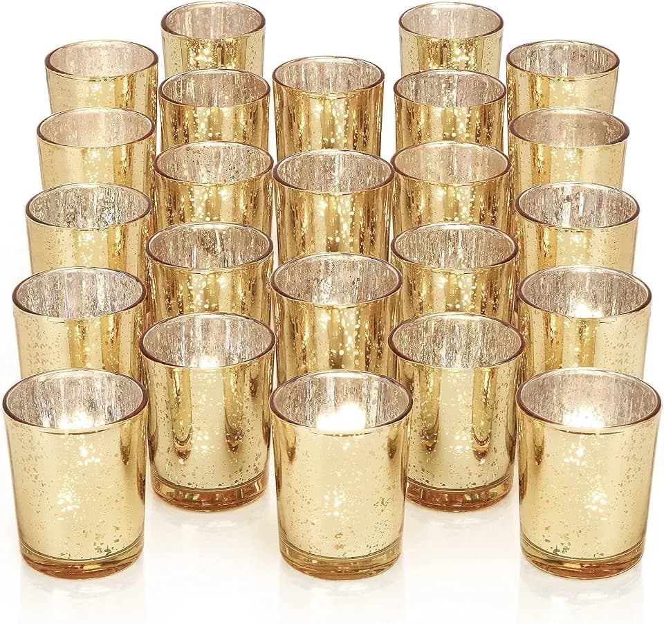 DARJEN 24 Pcs Gold Tea Lights Candles Holders for Wedding Centerpieces