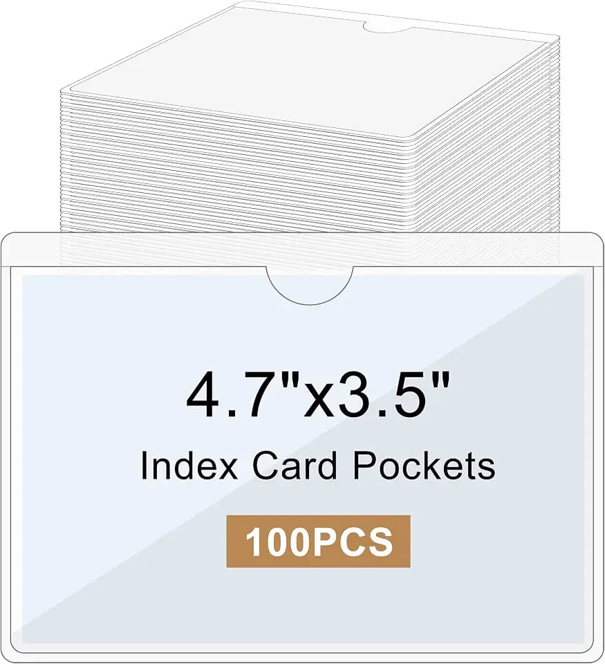 100 Pcs Clear Adhesive Pockets, Plastic Adhesive Label Pockets, Self Adhesive Index Card Pockets with Top Open for Loading, 4.8"x3.6" Self Adhesive Label Holders for Organizing Bins, Box, Totes