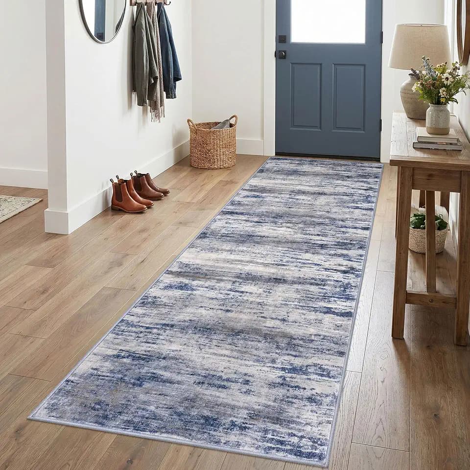 KOZYFLY Modern Washable Rug Runner 3x7 Wide Hallway Runners Grey-Blue