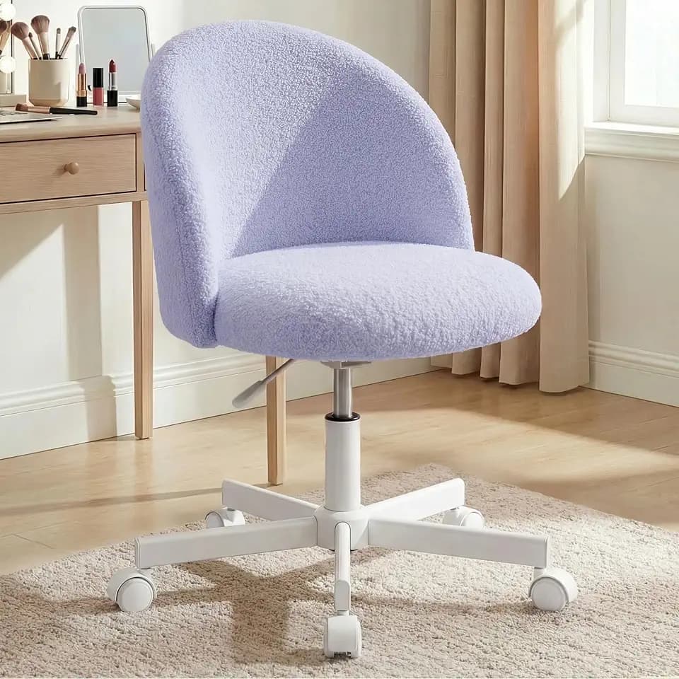 NEO CHAIR Vanity Chair with Wheels, Comfy Adjustable Armless Seat, Purple