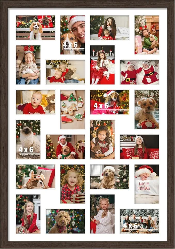 DUENPY 22x32 Collage Frame For 24 4x6 Photos Walnut