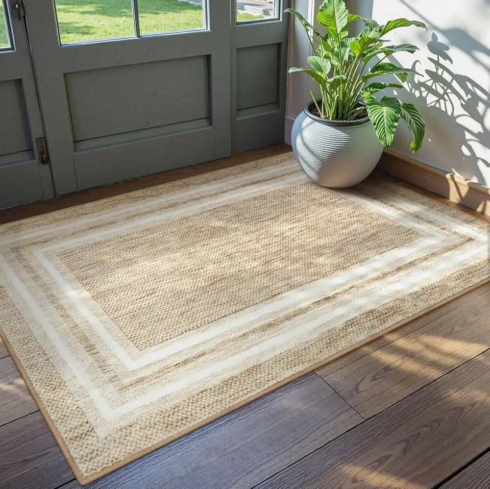 OJIA Modern Bordered Washable Rug 3'x5' Front Door Rug Indoor Entryway Rugs