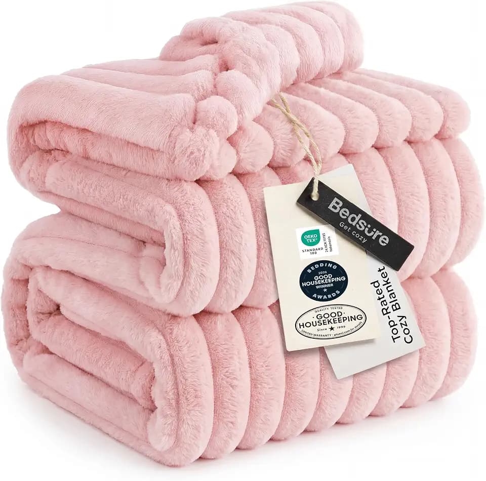 Bedsure Soft Queen Size Blanket for Bed Coral Pink 90"x90"