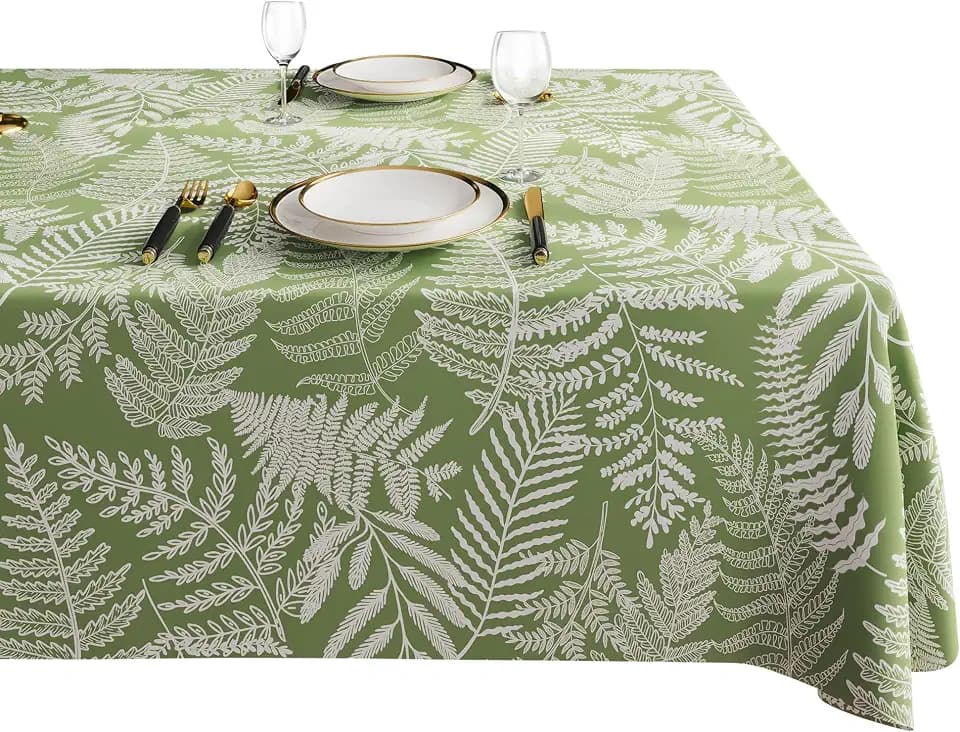 Rectangle Table Cloth,100% Waterproof Tablecloth Oil Proof Spill Proof Vinyl Table Cloth, Wipe Clean Plastic Table Cover for Dining, Camping, Indoor and Outdoor 54" x 120",Green Leaves