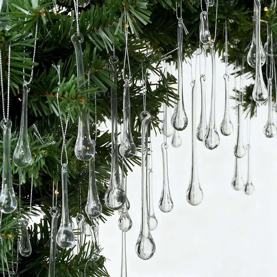 64 Pcs Handmade Glass Crystal Teardrop Christmas Ornaments, Clear Decor