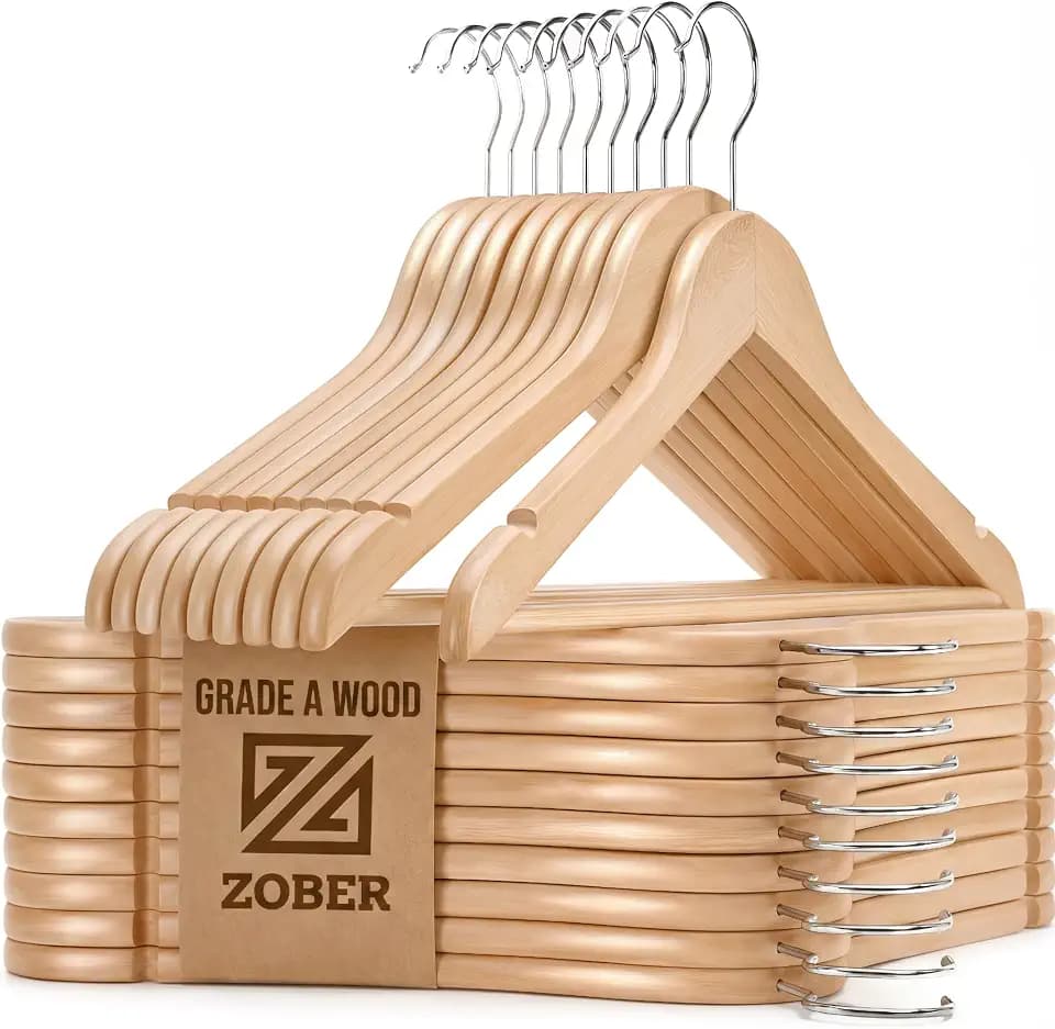 Zober Wooden Hangers 20 Pack, Heavy Duty Clothes Hangers, Non Slip, Natural