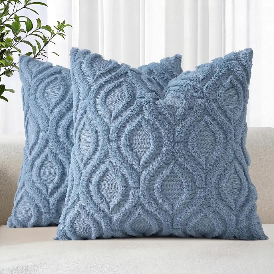 decorUhome Faux Fur Soft Dusty Blue Throw Pillow Covers 16x16 Set of 2
